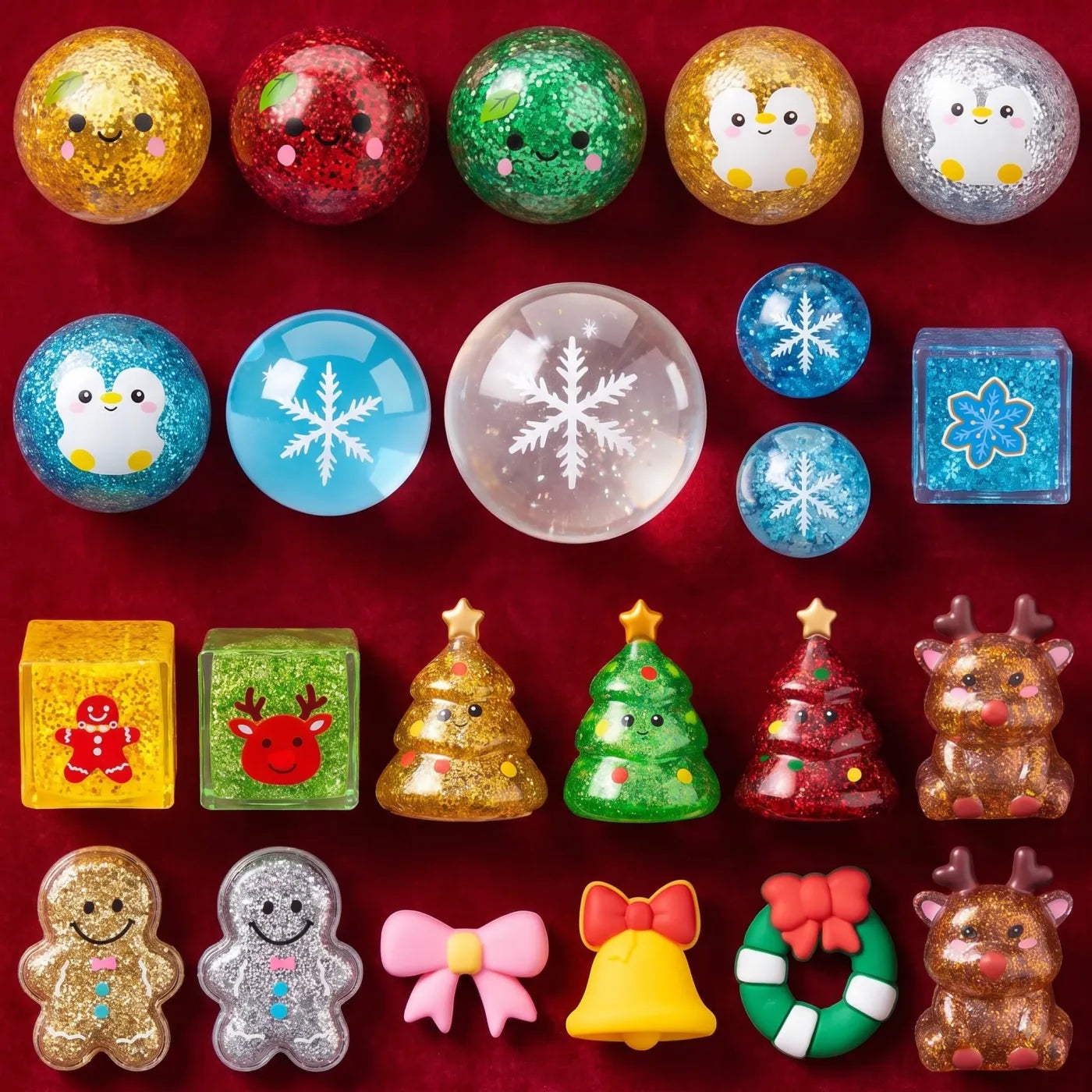 Selection of 24 glitter squishy toys; assortment may vary