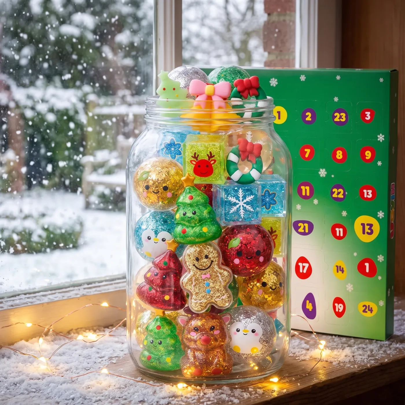 Collection of colorful squishy toys stored together