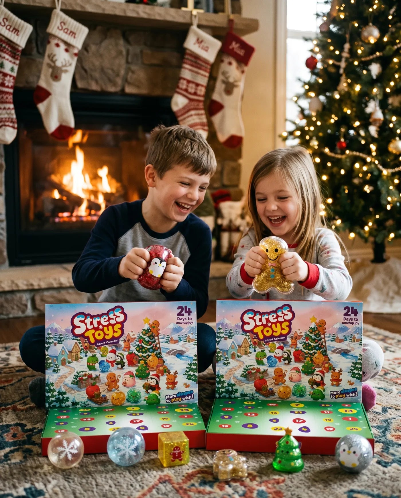 Brother and sister with their own advent calendars